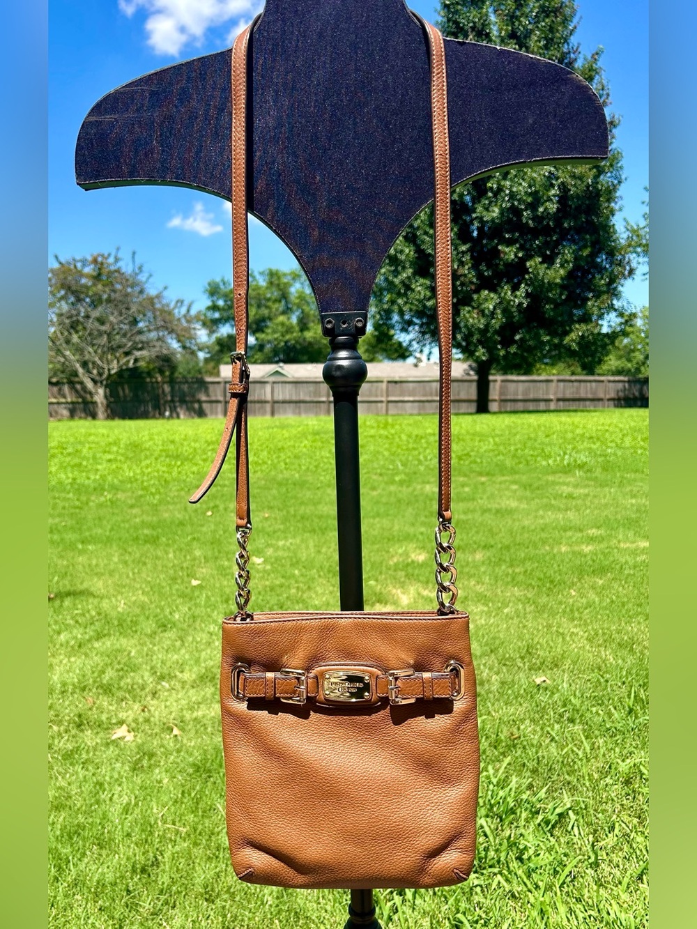 Michael Kors Brown Pebbled Leather Hamilton Crossbody Bag